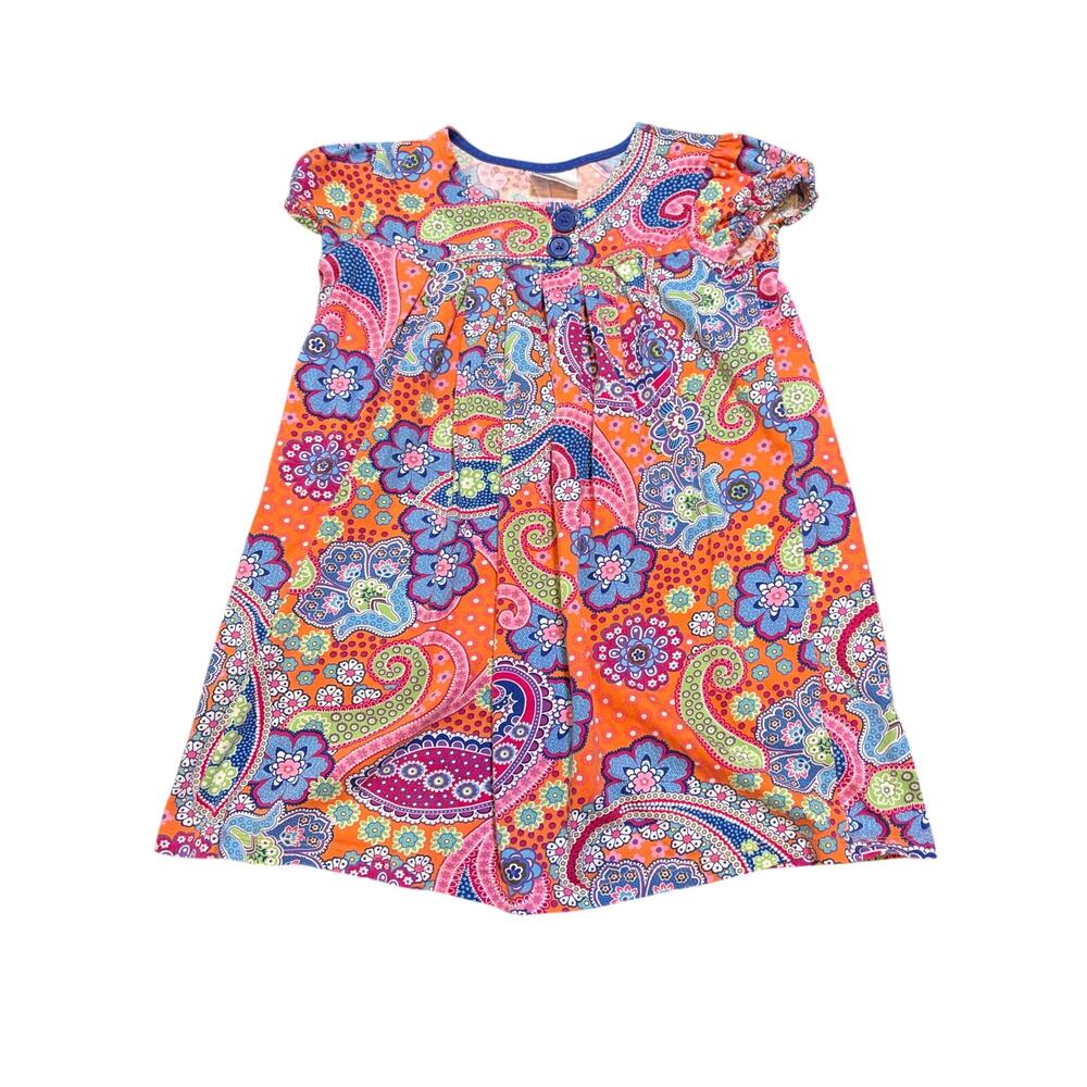 Hanna Andersson Girls Dress 130 8 Orange Paisley Floral Cotton